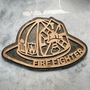 Firefighter Wooden Wall or Desk Decor Helmet Plaque